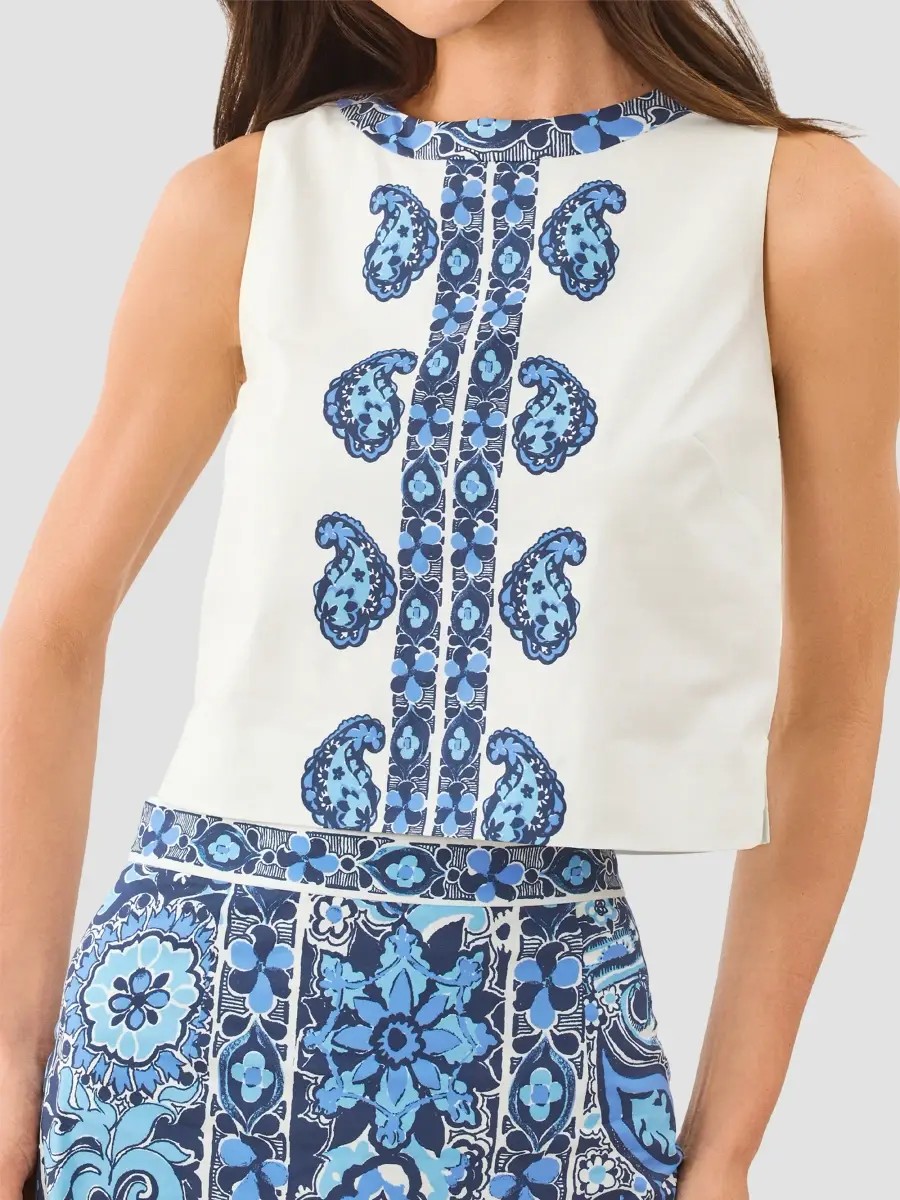 Lilly Pulitzer Women's Annaleese Paisley Stretch Cotton Poplin Sleeveless Crop Top | Thumbnail 4
