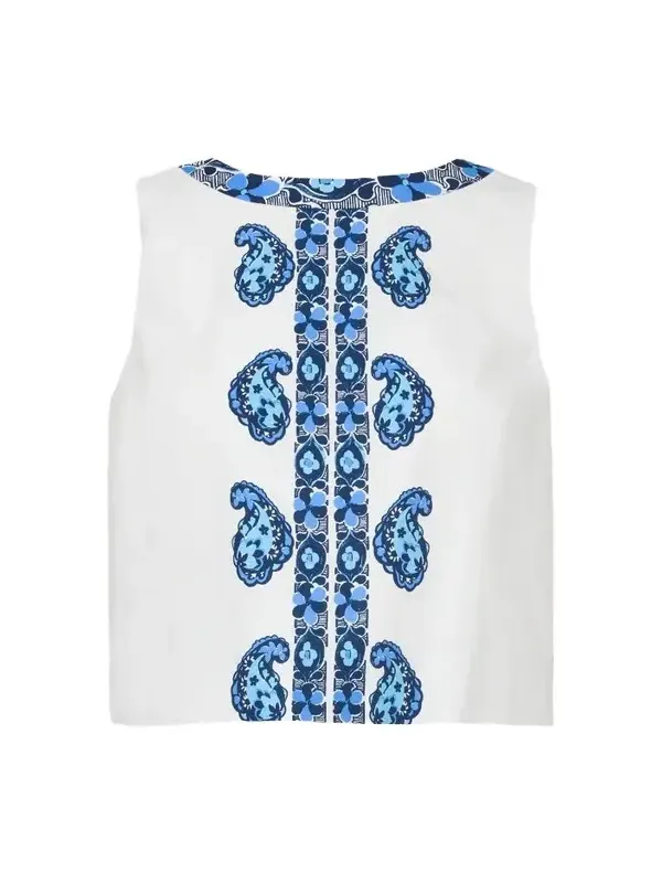 Women's Annaleese Paisley Stretch Cotton Poplin Sleeveless Crop Top Women's Annaleese Paisley Stretch Cotton Poplin Sleeveless Crop Top