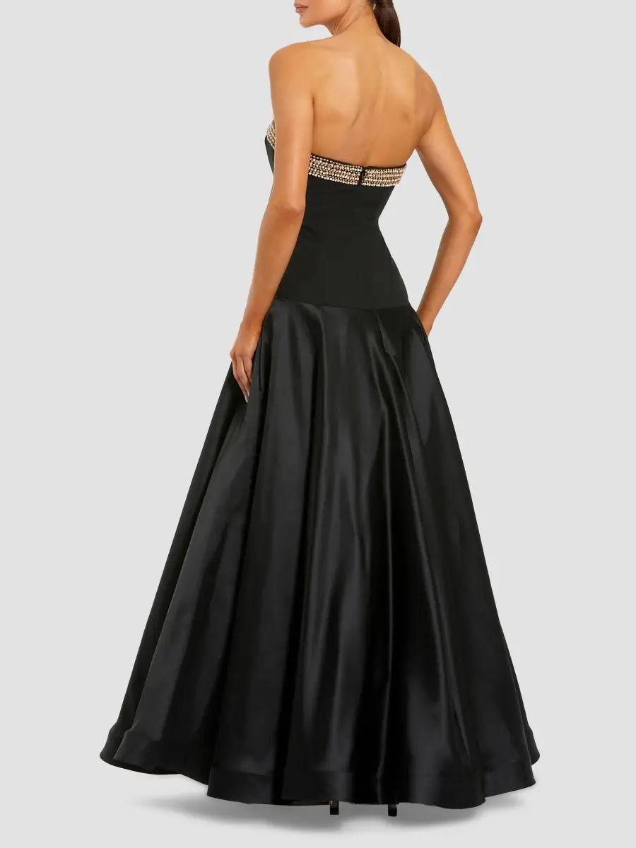 Mac Duggal Women's Beaded-Trim Crepe-Satin Drop-Waist Gown | Thumbnail 3 Mac Duggal Women's Beaded-Trim Crepe-Satin Drop-Waist Gown | Thumbnail 3