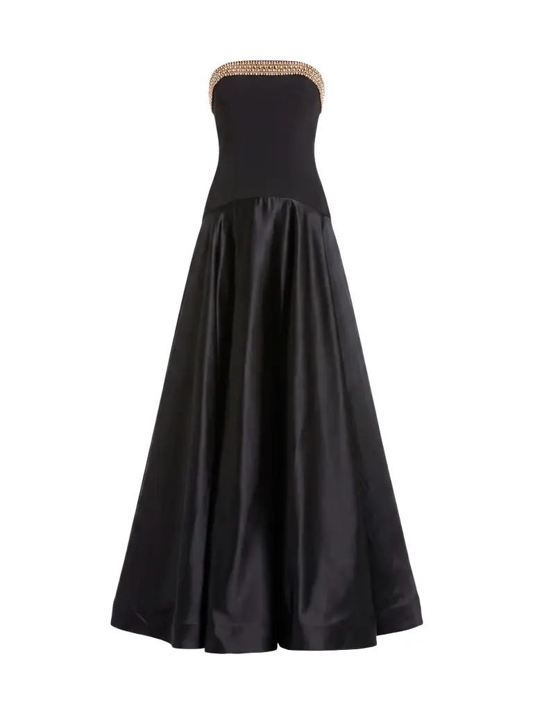 Women's Beaded-Trim Crepe-Satin Drop-Waist Gown