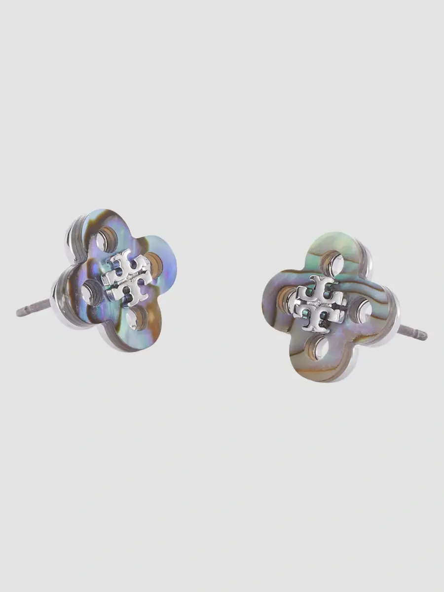 Tory Burch Women's Forget Me Not Silvertone & Abalone Stud Earrings | Thumbnail 2 Tory Burch Women's Forget Me Not Silvertone & Abalone Stud Earrings | Thumbnail 2
