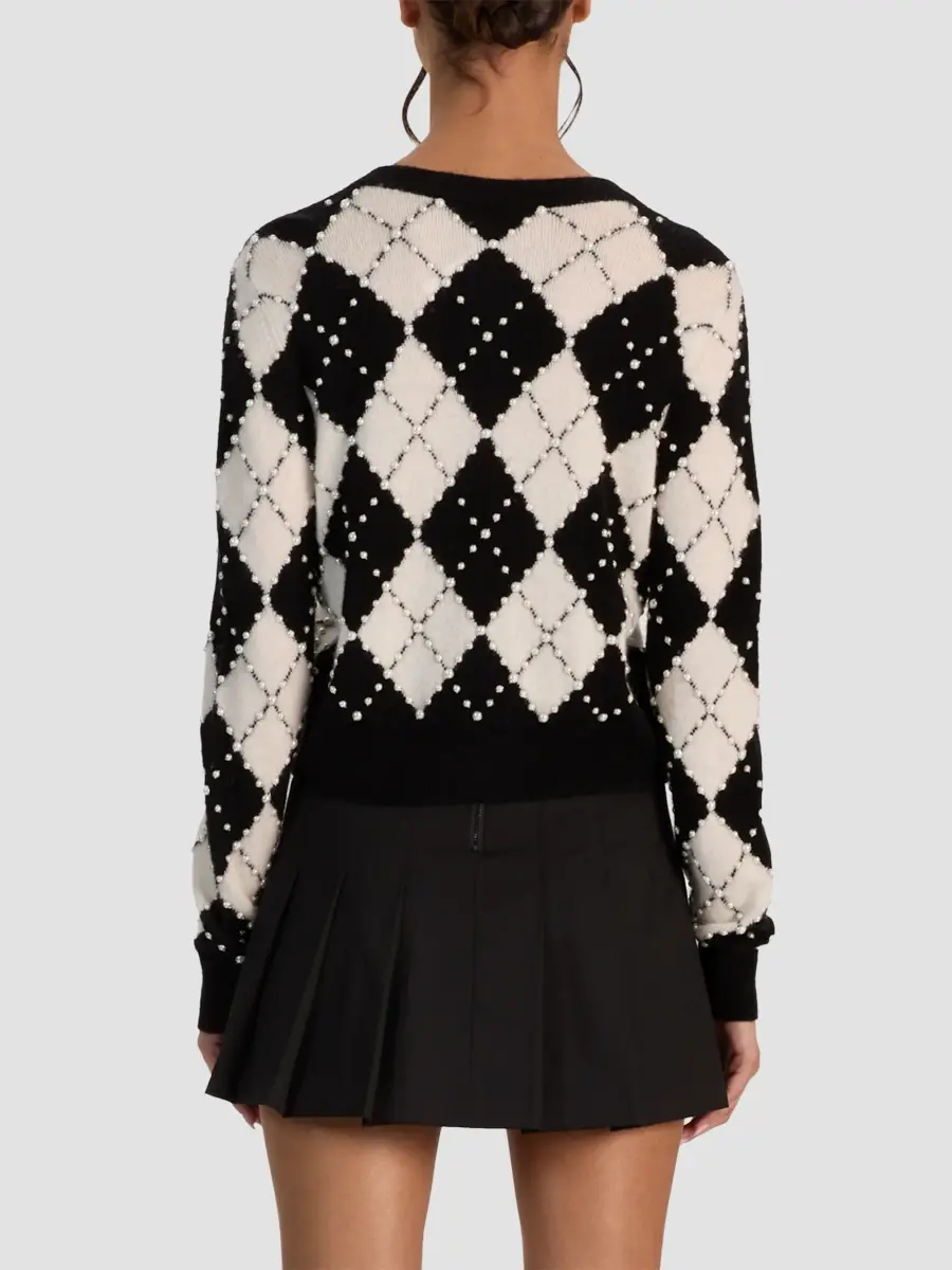 Alice + Olivia Women's Carolee Embellished Argyle Cardigan | Thumbnail 3 Alice + Olivia Women's Carolee Embellished Argyle Cardigan | Thumbnail 3