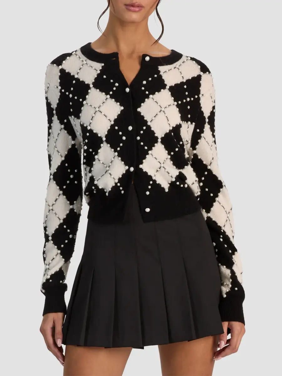 Alice + Olivia Women's Carolee Embellished Argyle Cardigan | Thumbnail 4 Alice + Olivia Women's Carolee Embellished Argyle Cardigan | Thumbnail 4