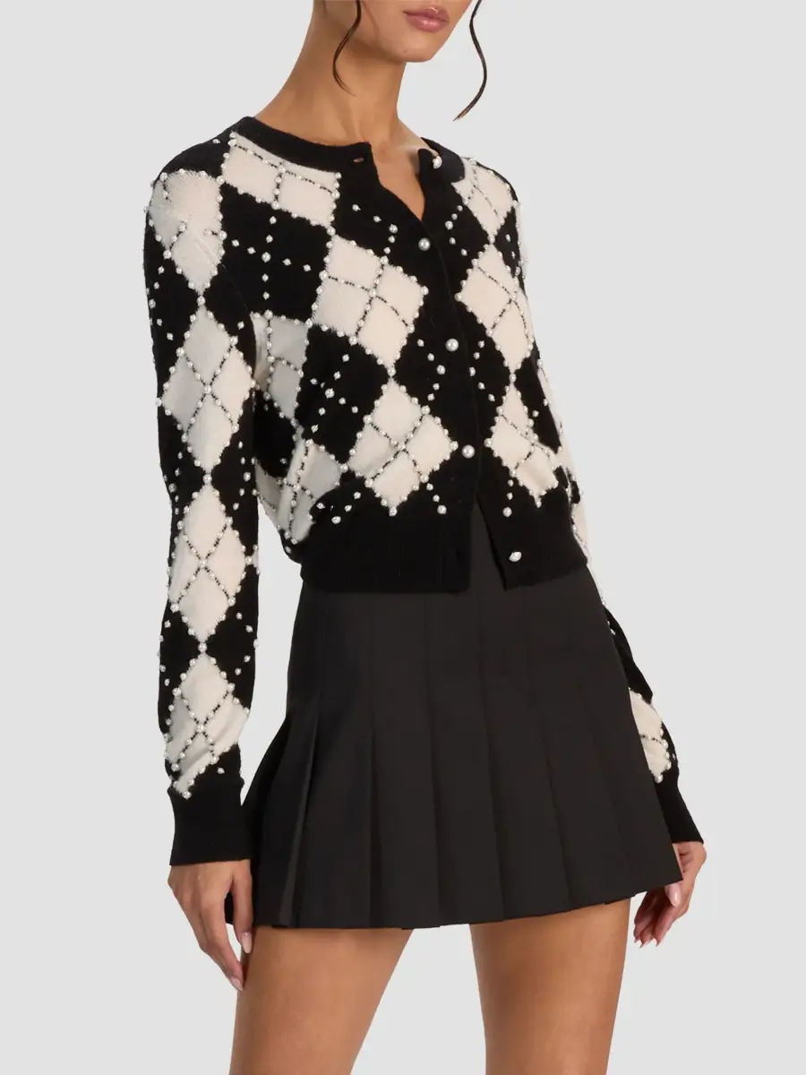 Alice + Olivia Women's Carolee Embellished Argyle Cardigan | Thumbnail 6 Alice + Olivia Women's Carolee Embellished Argyle Cardigan | Thumbnail 6