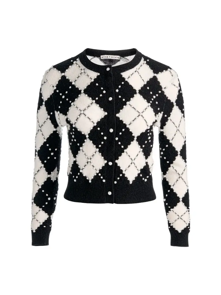 Alice + Olivia Women's Carolee Embellished Argyle Cardigan