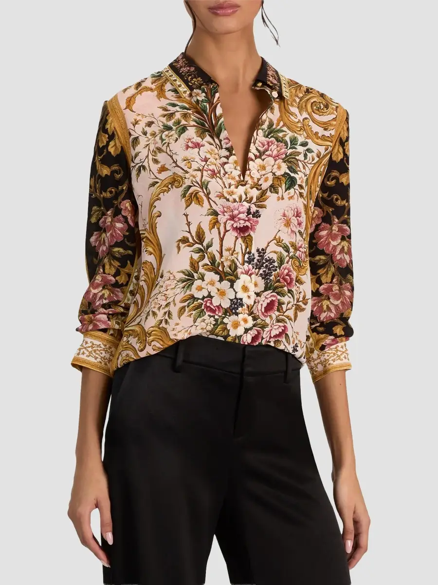 Alice + Olivia Women's Willa Floral Button-Front Top | Thumbnail 4 Alice + Olivia Women's Willa Floral Button-Front Top | Thumbnail 4