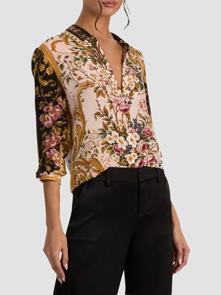 Alice + Olivia Women's Willa Floral Button-Front Top | Thumbnail 6 Alice + Olivia Women's Willa Floral Button-Front Top | Thumbnail 6