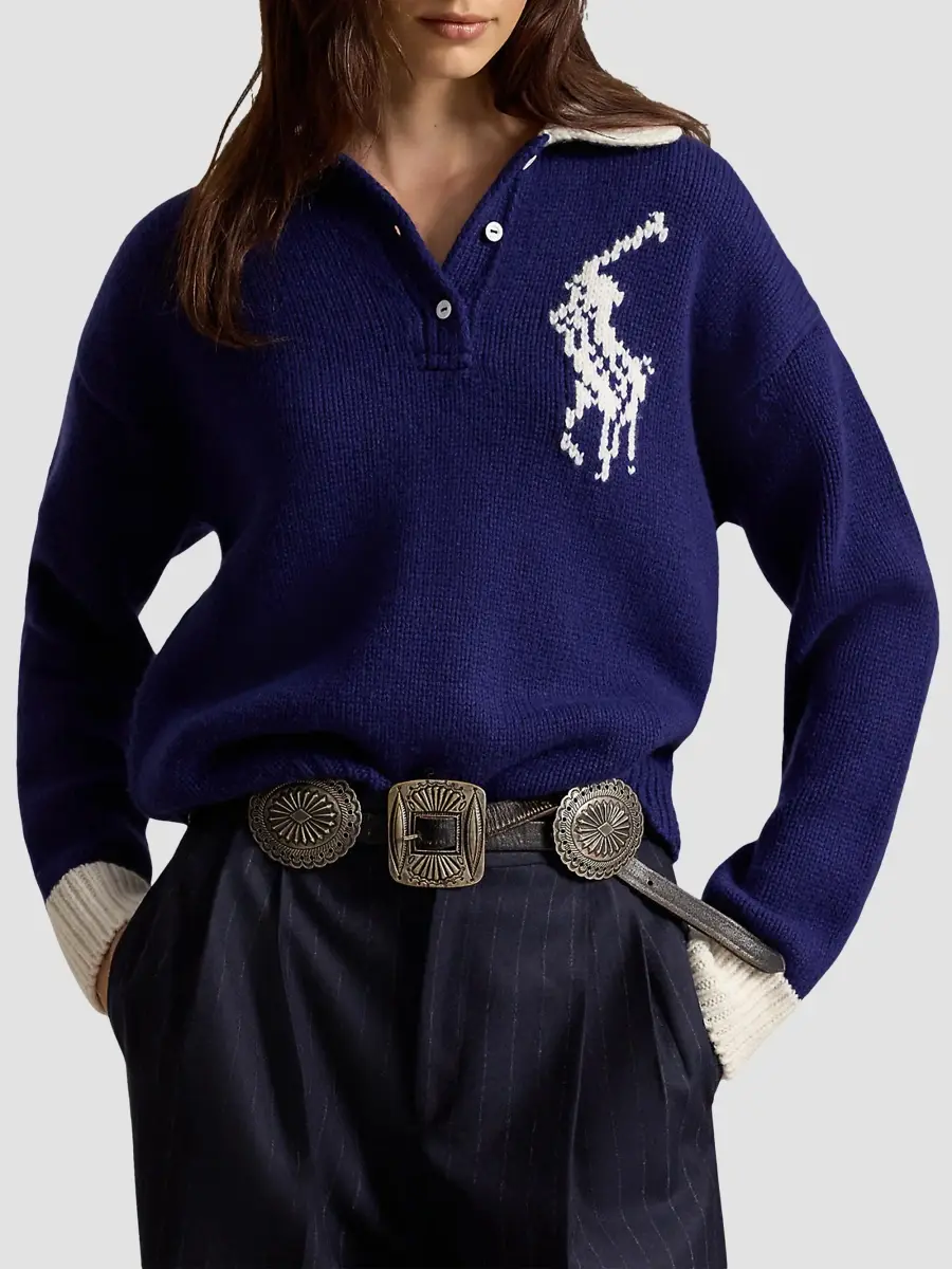 Polo Ralph Lauren Women's Logo Wool Knit Polo Sweater | Thumbnail 4