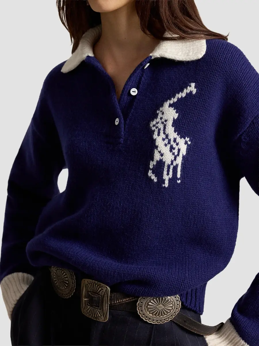 Polo Ralph Lauren Women's Logo Wool Knit Polo Sweater | Thumbnail 5