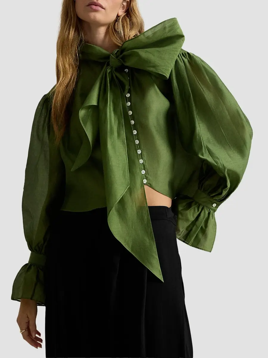 Polo Ralph Lauren Women's Tie-Bow Organdy Shirt | Thumbnail 4