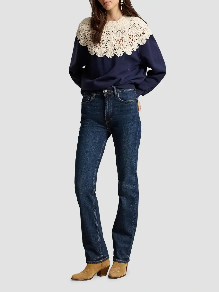 Polo Ralph Lauren Women's Crochet-Yoke Fleece Crewneck Sweater | Thumbnail 2 Polo Ralph Lauren Women's Crochet-Yoke Fleece Crewneck Sweater | Thumbnail 2