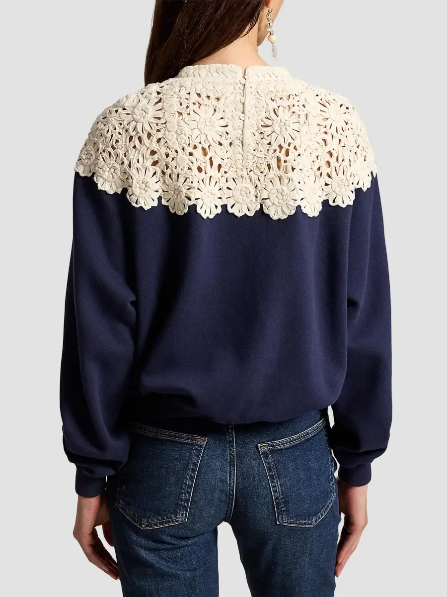 Polo Ralph Lauren Women's Crochet-Yoke Fleece Crewneck Sweater | Thumbnail 3 Polo Ralph Lauren Women's Crochet-Yoke Fleece Crewneck Sweater | Thumbnail 3