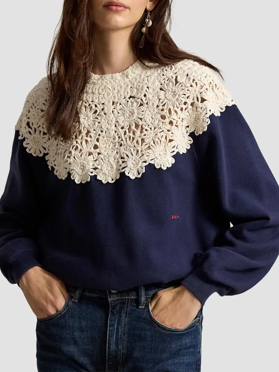 Polo Ralph Lauren Women's Crochet-Yoke Fleece Crewneck Sweater | Thumbnail 4 Polo Ralph Lauren Women's Crochet-Yoke Fleece Crewneck Sweater | Thumbnail 4