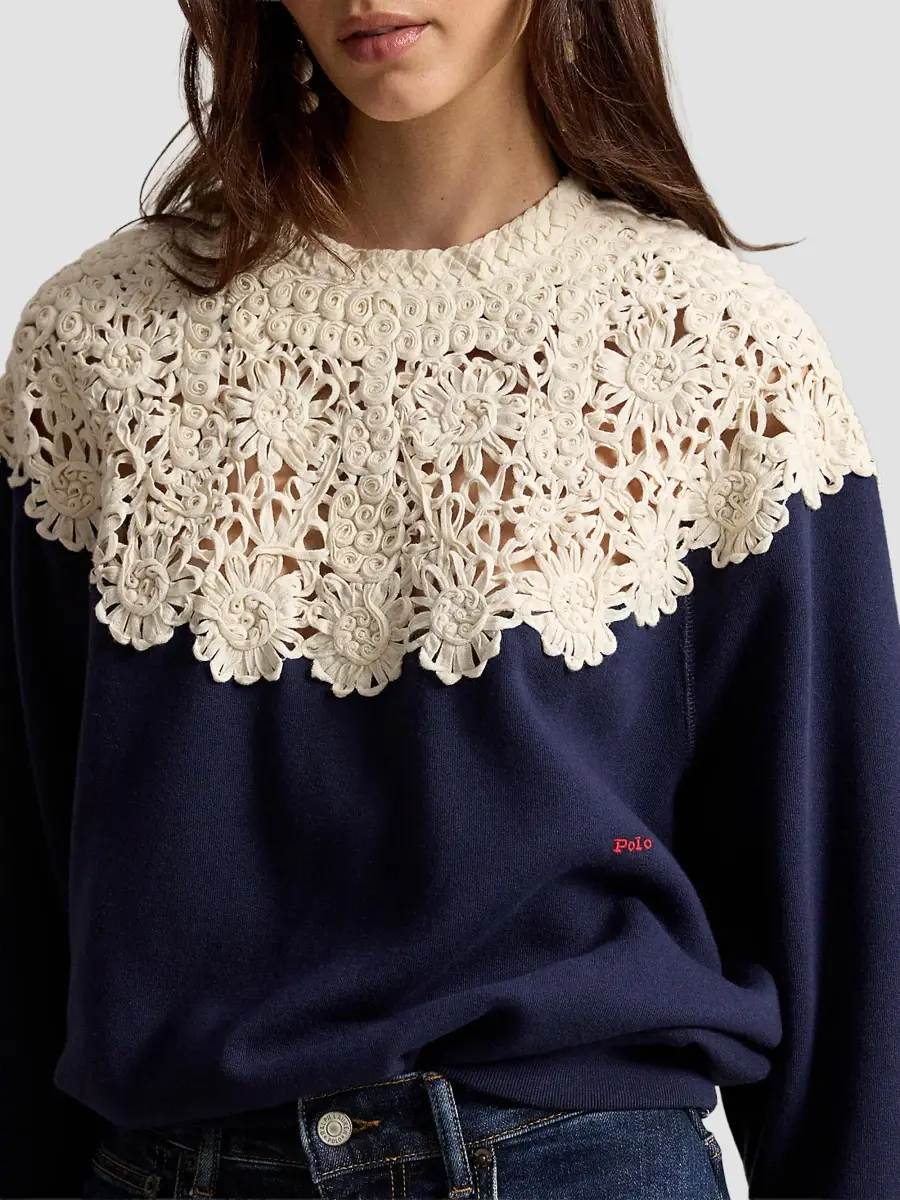Polo Ralph Lauren Women's Crochet-Yoke Fleece Crewneck Sweater | Thumbnail 5 Polo Ralph Lauren Women's Crochet-Yoke Fleece Crewneck Sweater | Thumbnail 5