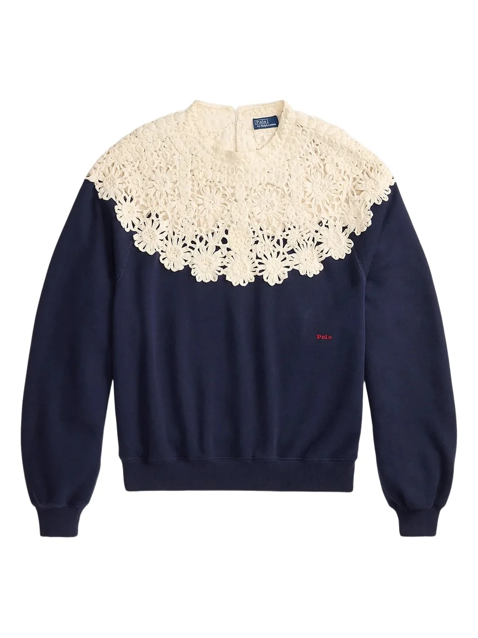 Polo Ralph Lauren Women's Crochet-Yoke Fleece Crewneck Sweater