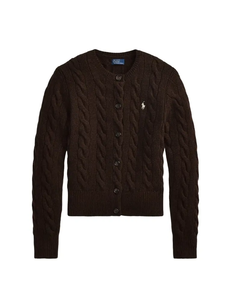 Women's Wool-Cashmere Cable-Knit Crewneck Cardigan Women's Wool-Cashmere Cable-Knit Crewneck Cardigan