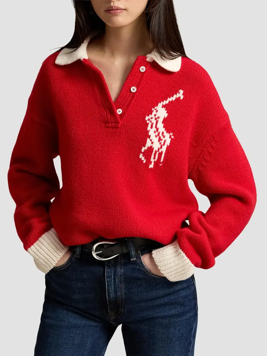 Polo Ralph Lauren Women's Logo Wool Knit Polo Sweater | Thumbnail 4