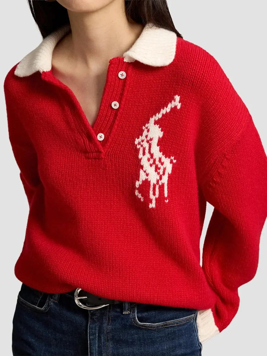 Polo Ralph Lauren Women's Logo Wool Knit Polo Sweater | Thumbnail 5