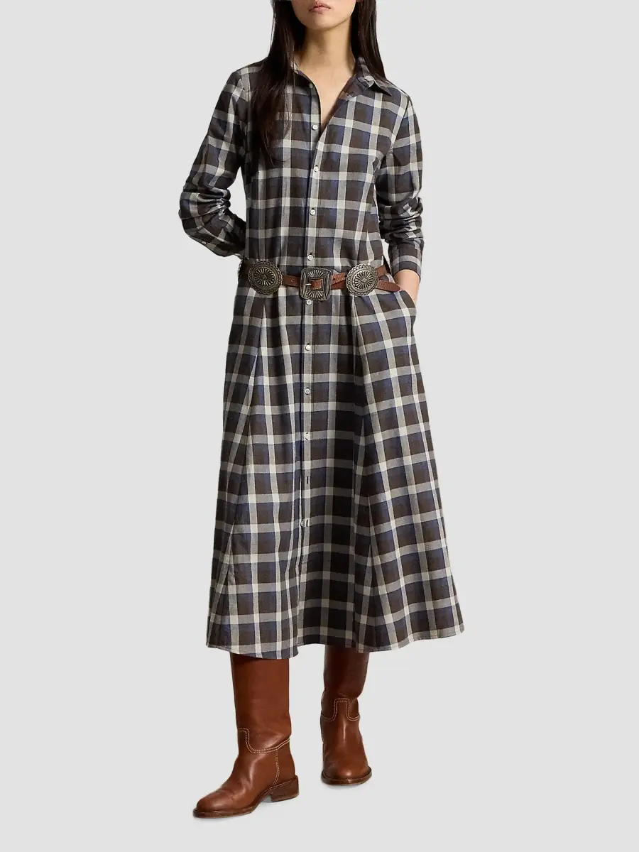 Polo Ralph Lauren Women's Plaid Cotton Twill A-Line Midi-Shirtdress | Thumbnail 2