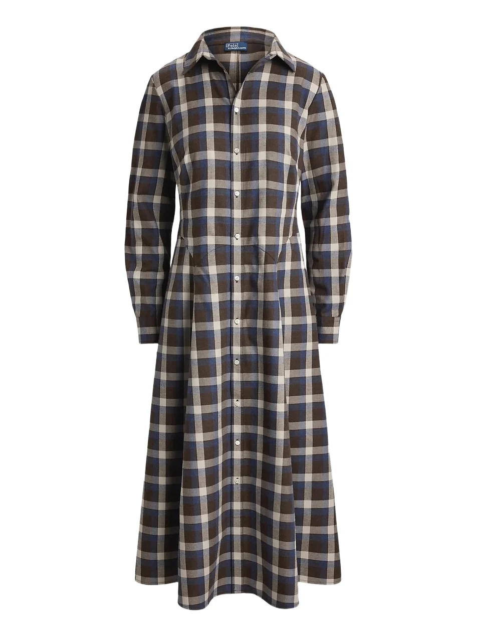 Women's Plaid Cotton Twill A-Line Midi-Shirtdress Women's Plaid Cotton Twill A-Line Midi-Shirtdress