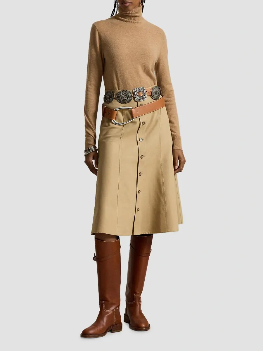 Polo Ralph Lauren Women's Cotton-Wool Twill A-Line Midi Skirt | Thumbnail 2 Polo Ralph Lauren Women's Cotton-Wool Twill A-Line Midi Skirt | Thumbnail 2