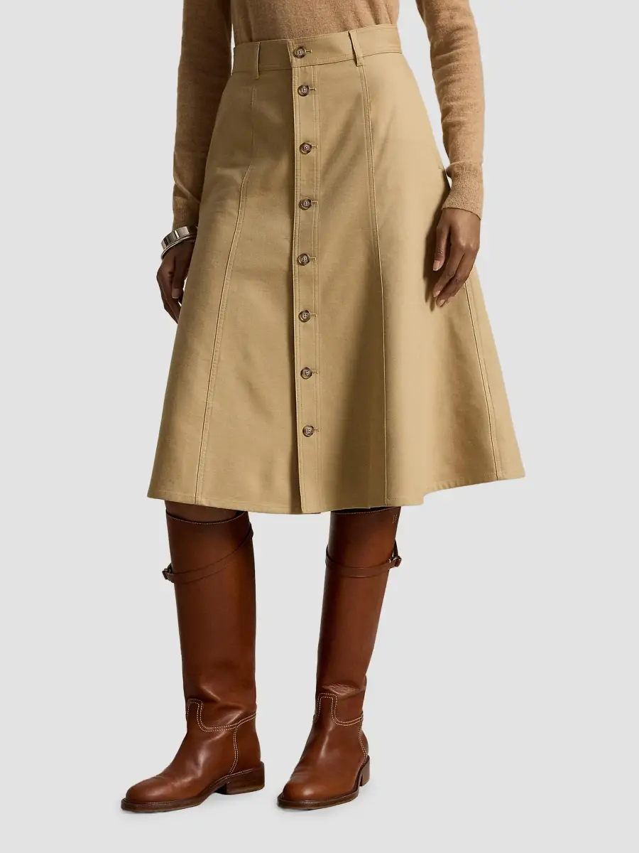 Polo Ralph Lauren Women's Cotton-Wool Twill A-Line Midi Skirt | Thumbnail 4 Polo Ralph Lauren Women's Cotton-Wool Twill A-Line Midi Skirt | Thumbnail 4