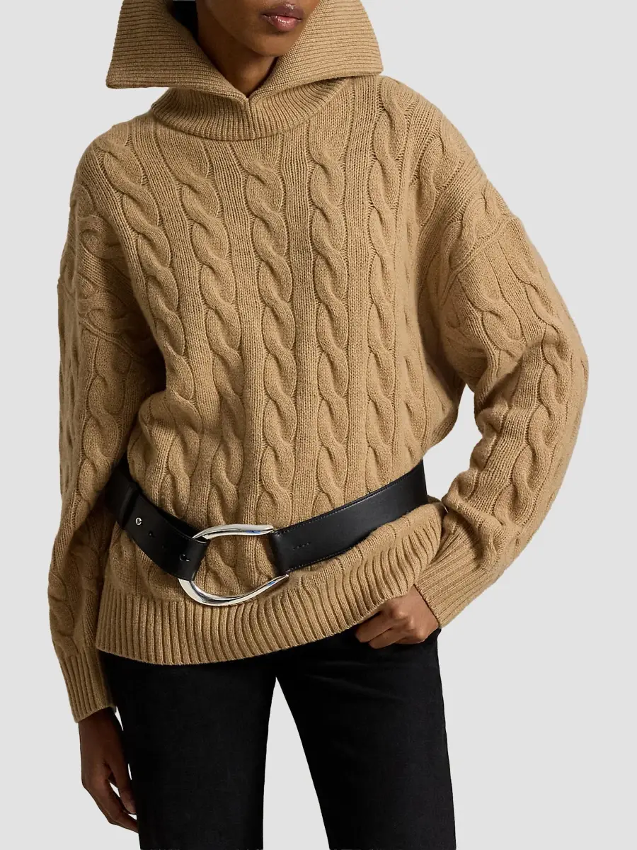 Polo Ralph Lauren Women's Wool-Cashmere Cable-Knit Spread Collar Sweater | Thumbnail 6