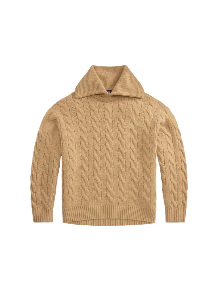 Women's Wool-Cashmere Cable-Knit Spread Collar Sweater Women's Wool-Cashmere Cable-Knit Spread Collar Sweater