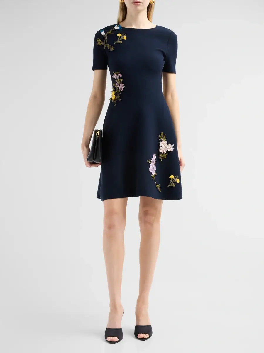 Oscar de la Renta Women's Embroidered Fit & Flare Short-Sleeve Mini Dress | Thumbnail 2