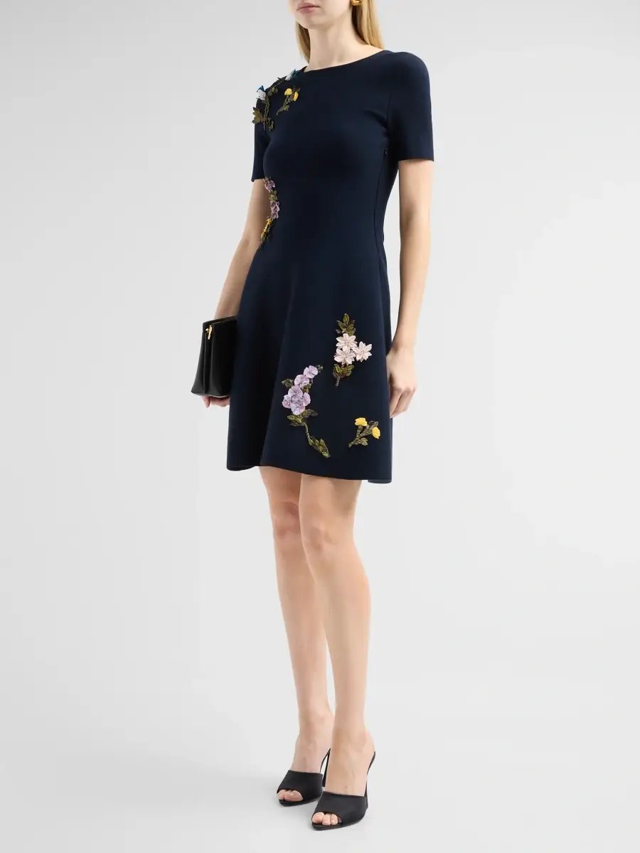 Oscar de la Renta Women's Embroidered Fit & Flare Short-Sleeve Mini Dress | Thumbnail 4