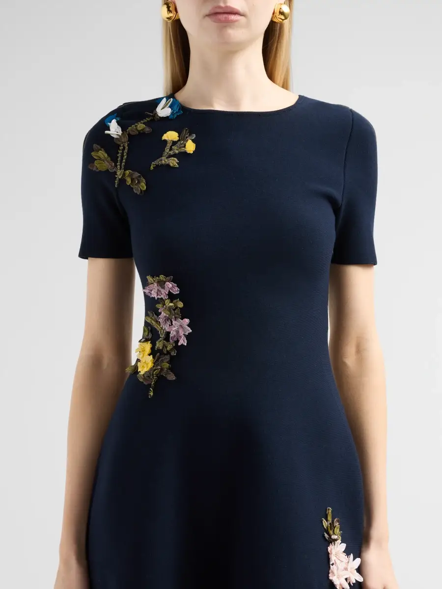 Oscar de la Renta Women's Embroidered Fit & Flare Short-Sleeve Mini Dress | Thumbnail 5