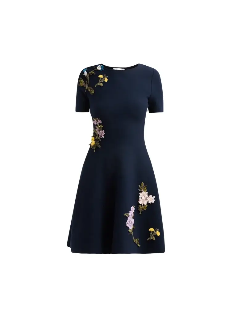 Oscar de la Renta Women's Embroidered Fit & Flare Short-Sleeve Mini Dress