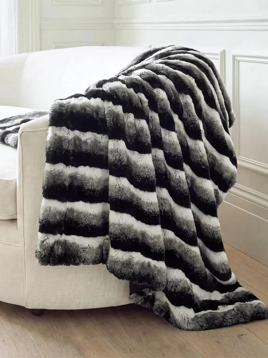 Gorski Striped Faux-Fur Throw Blanket | Thumbnail 3 Gorski Striped Faux-Fur Throw Blanket | Thumbnail 3