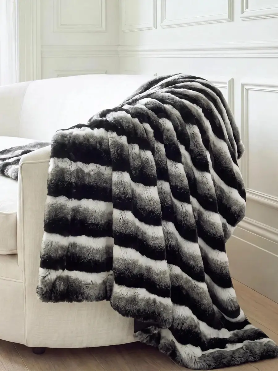 Gorski Striped Faux-Fur Throw Blanket | Thumbnail 5 Gorski Striped Faux-Fur Throw Blanket | Thumbnail 5
