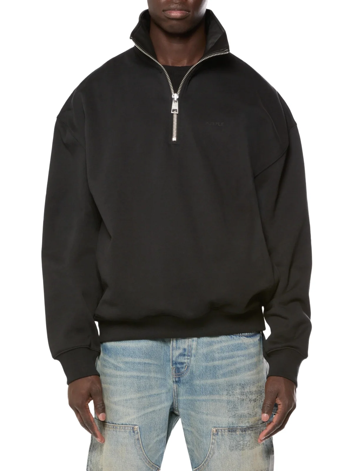 Purple Brand Men's Medium-Weight Cotton Fleece Half-Zip Sweatshirt
