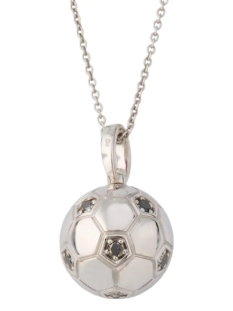 Roberto Coin Women's Tiny Treasurers 18K White Gold & 0.18 TCW Black Diamond Soccer Ball Pendant Necklace