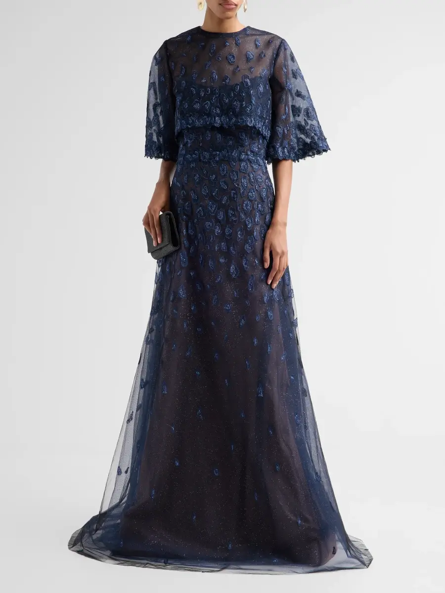 Rene Ruiz Collection Women's Embroidered Capelet Tulle Gown | Thumbnail 2