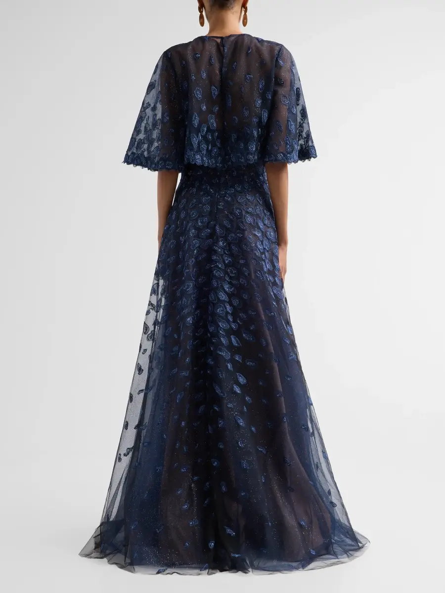 Rene Ruiz Collection Women's Embroidered Capelet Tulle Gown | Thumbnail 3