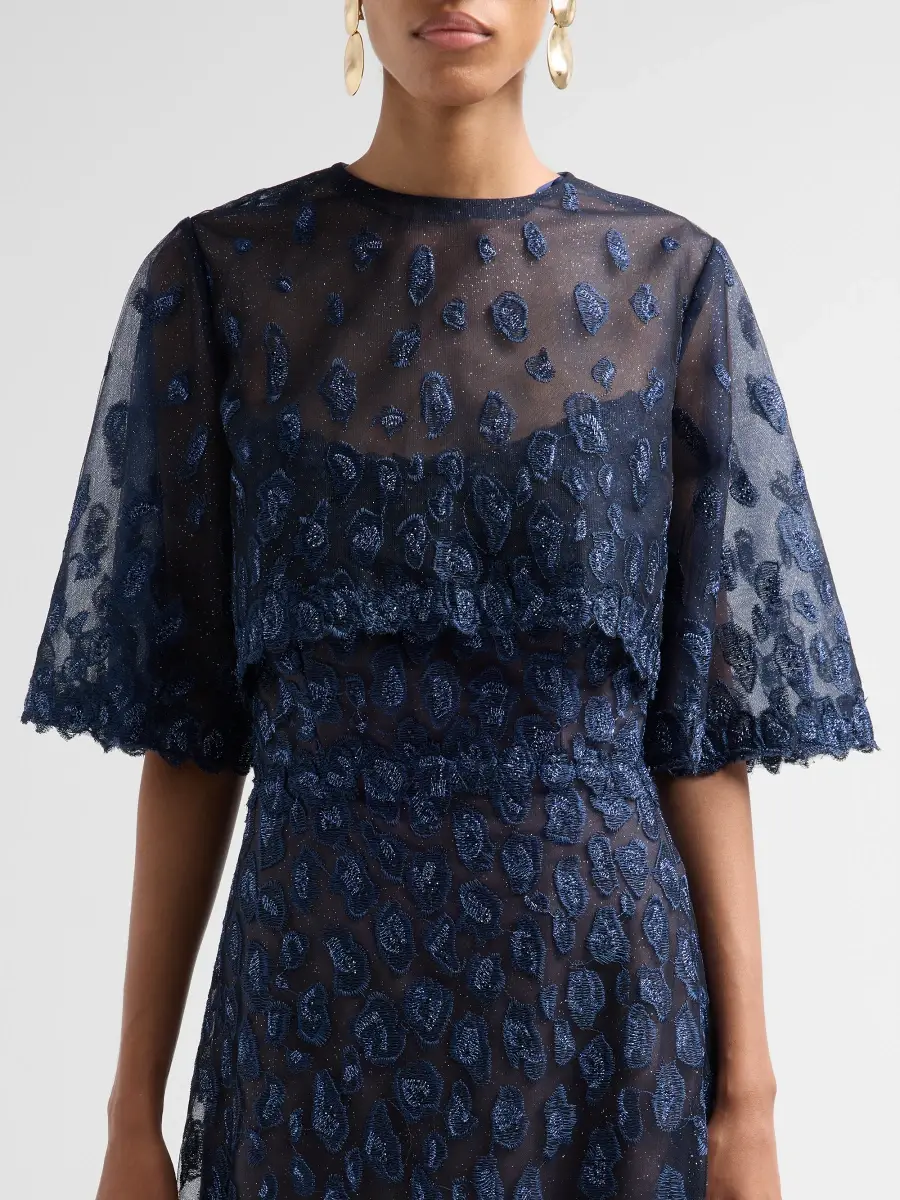 Rene Ruiz Collection Women's Embroidered Capelet Tulle Gown | Thumbnail 5