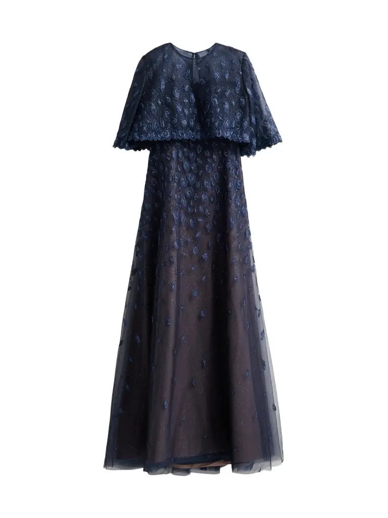 Women's Embroidered Capelet Tulle Gown