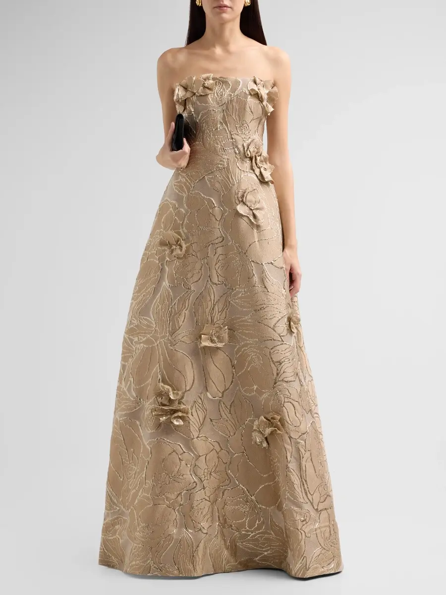 Rene Ruiz Collection Women's Floral Appliqué Jacquard Fit-&-Flare Gown | Thumbnail 2 Rene Ruiz Collection Women's Floral Appliqué Jacquard Fit-&-Flare Gown | Thumbnail 2