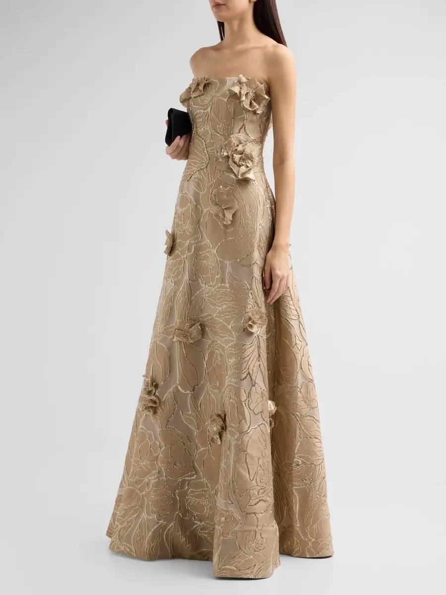 Rene Ruiz Collection Women's Floral Appliqué Jacquard Fit-&-Flare Gown | Thumbnail 4 Rene Ruiz Collection Women's Floral Appliqué Jacquard Fit-&-Flare Gown | Thumbnail 4