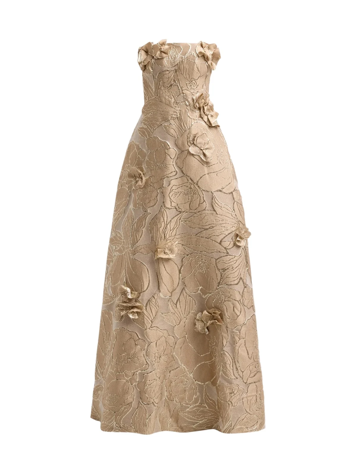 Women's Floral Appliqué Jacquard Fit-&-Flare Gown Women's Floral Appliqué Jacquard Fit-&-Flare Gown
