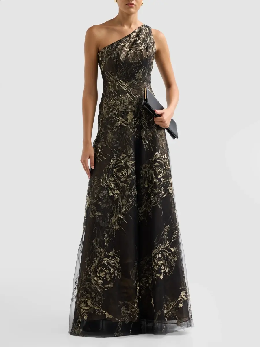 Rene Ruiz Collection Women's Metallic Floral Tulle One-Shoulder Gown | Thumbnail 2