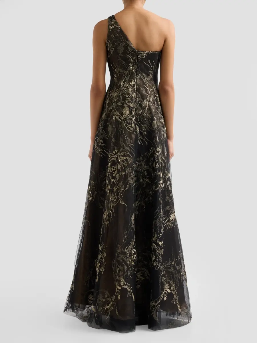Rene Ruiz Collection Women's Metallic Floral Tulle One-Shoulder Gown | Thumbnail 3