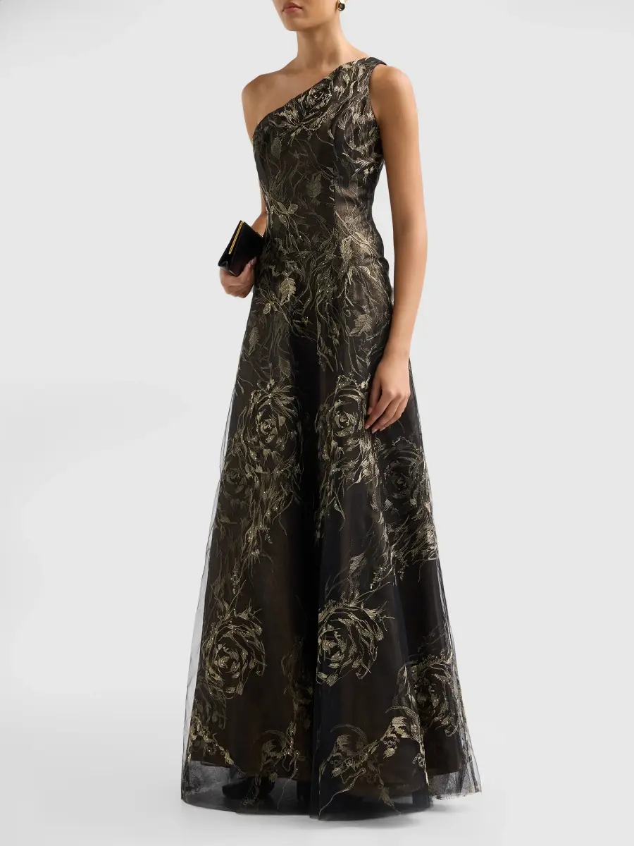 Rene Ruiz Collection Women's Metallic Floral Tulle One-Shoulder Gown | Thumbnail 4