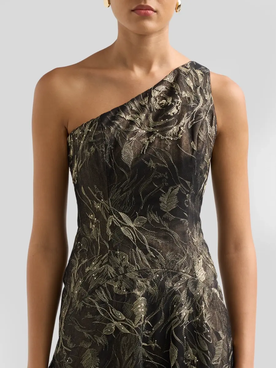 Rene Ruiz Collection Women's Metallic Floral Tulle One-Shoulder Gown | Thumbnail 5