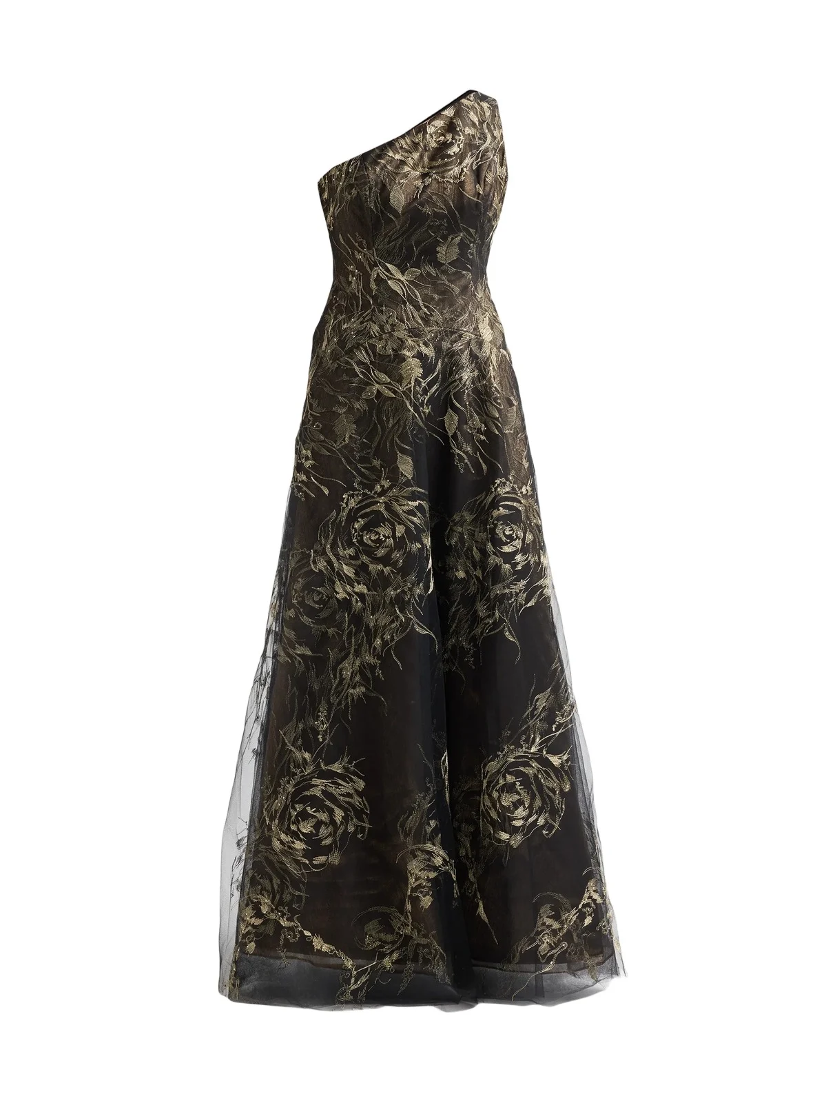 Rene Ruiz Collection Women's Metallic Floral Tulle One-Shoulder Gown