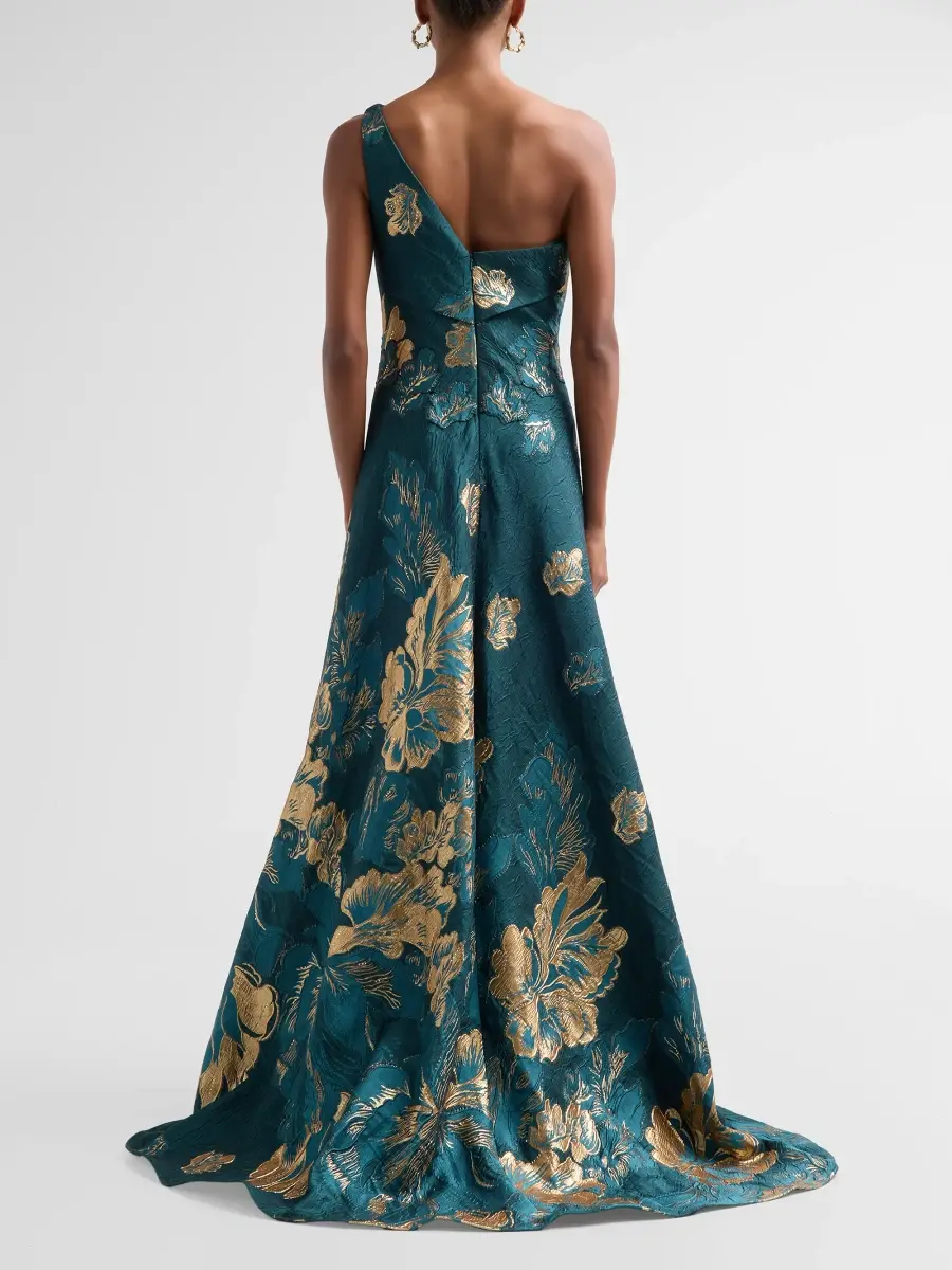 Rene Ruiz Collection Women's Metallic Floral Jacquard One-Shoulder Gown | Thumbnail 3
