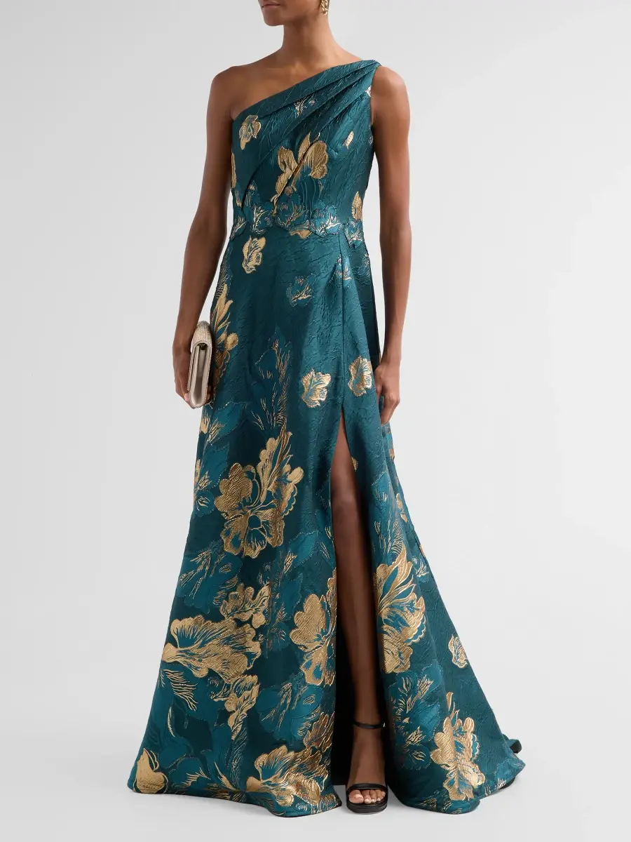 Rene Ruiz Collection Women's Metallic Floral Jacquard One-Shoulder Gown | Thumbnail 4